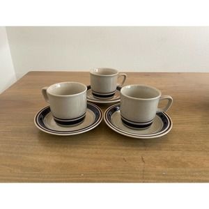 Yamaka Contemporary Stoneware Japan Chateau Cobalt Blue Cup & Saucer Set of 4